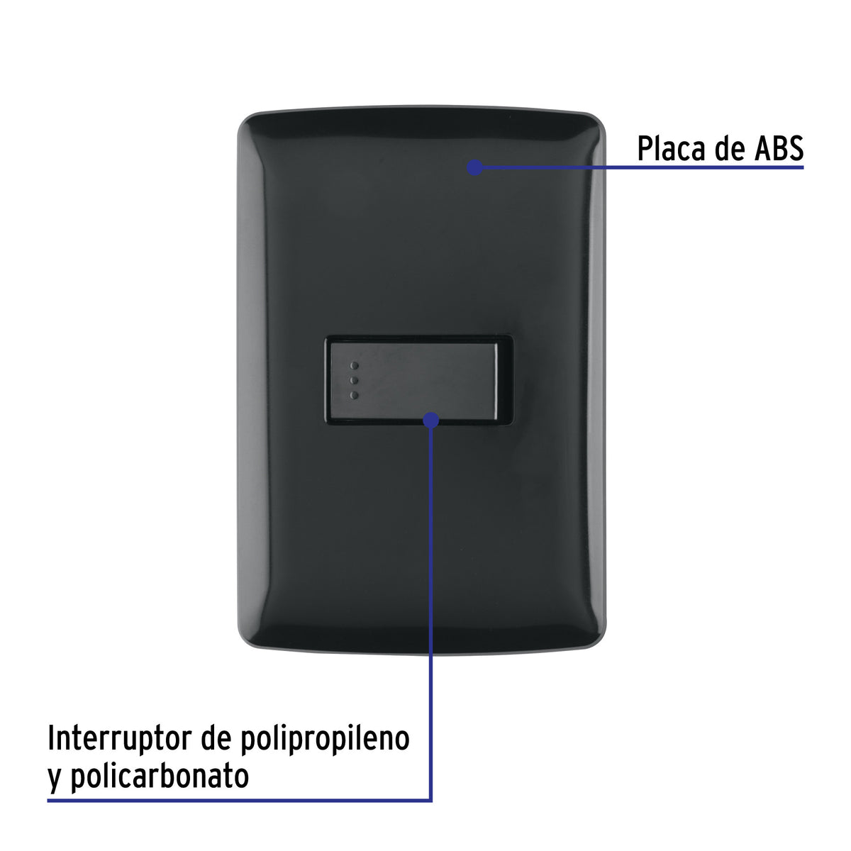 Placa armada 1 interruptor sencillo, negro, línea Italiana