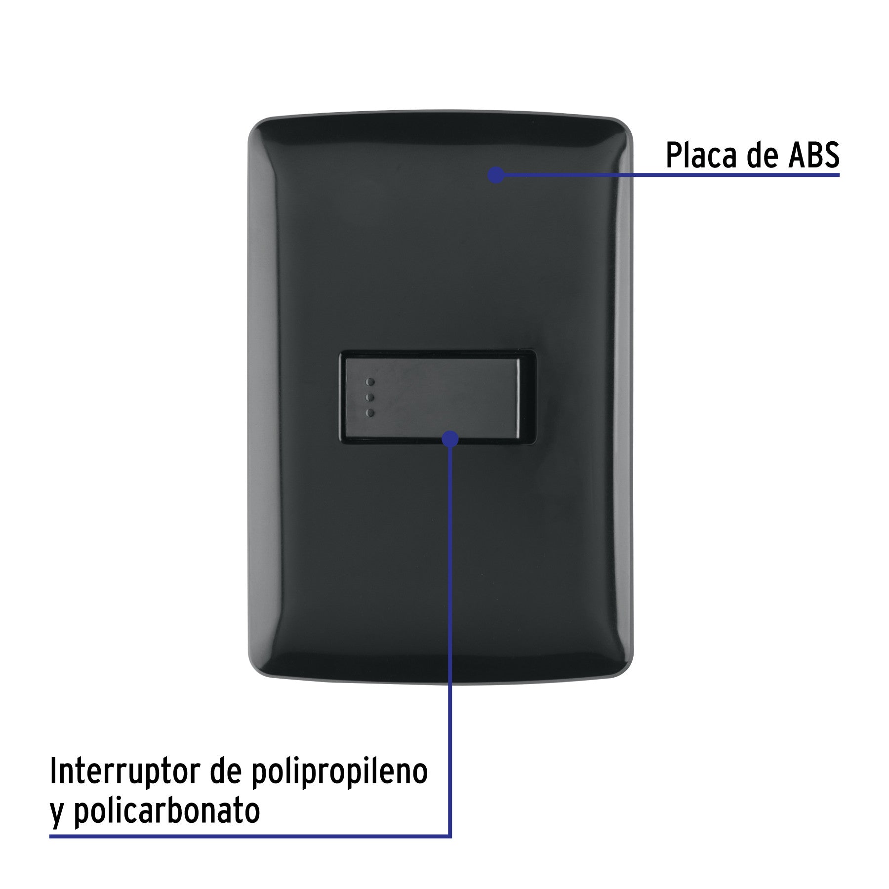 Placa armada 1 interruptor sencillo, negro, línea Italiana