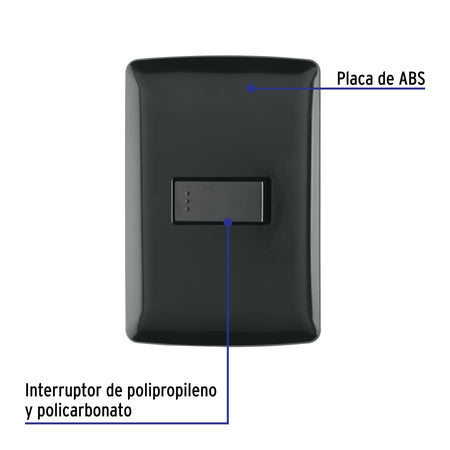 Placa armada 1 interruptor sencillo, negro, línea Italiana