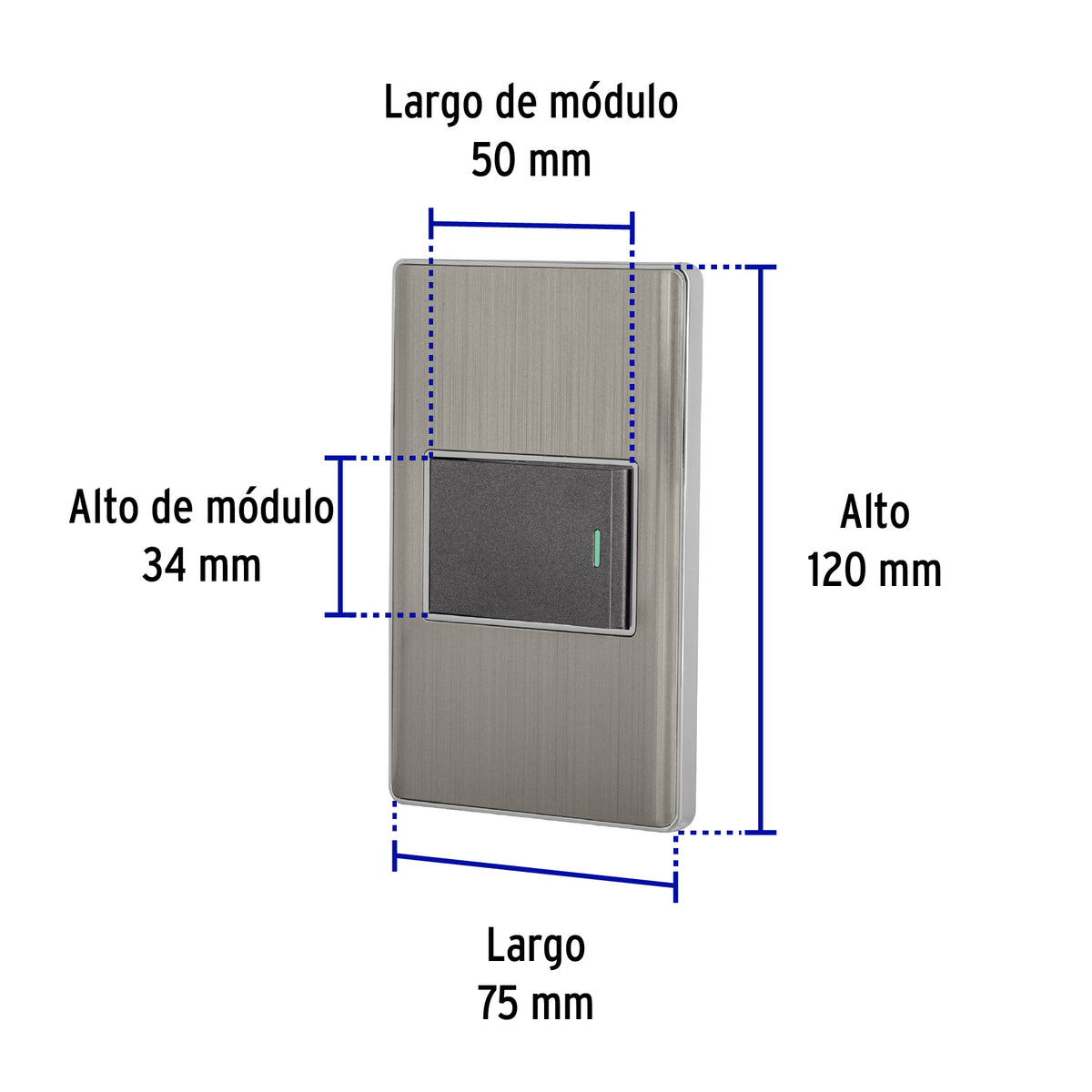 Placa armada acero 1 interruptor de 3 vias 1.5 mod Lisboa