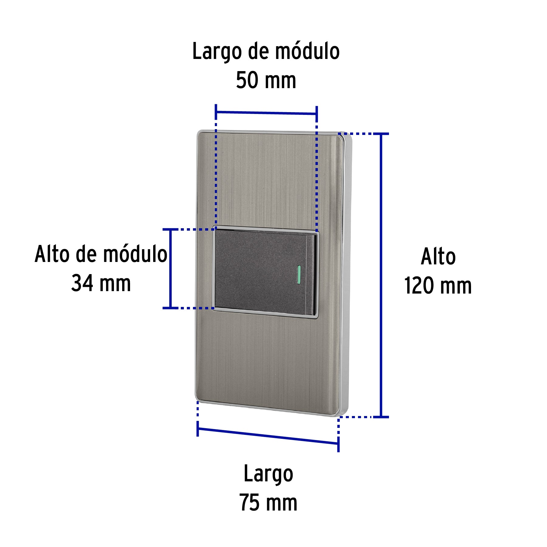 Placa armada acero 1 interruptor de 3 vias 1.5 mod Lisboa