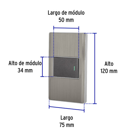 Placa armada acero 1 interruptor de 3 vias 1.5 mod Lisboa