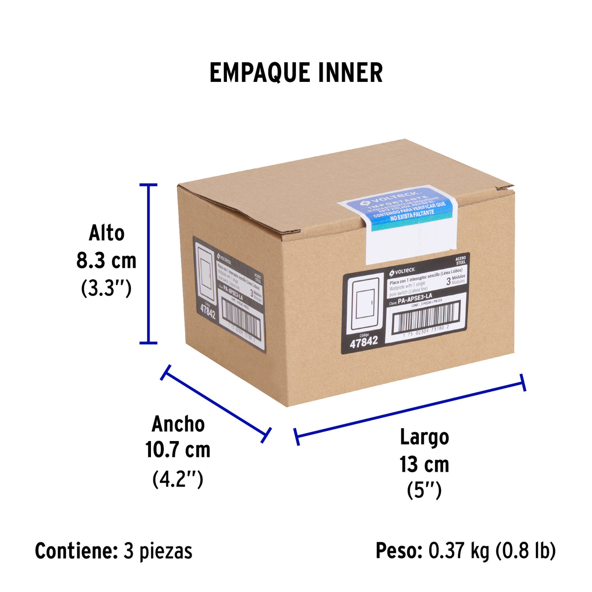 Placa armada acero inox 1 interruptor 3 modulos Lisboa