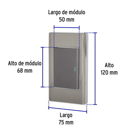 Placa armada acero inox 1 interruptor 3 modulos Lisboa