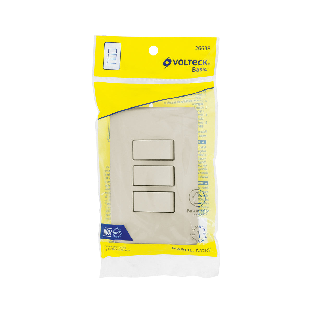 Placa armada 3 interruptores, marfil, Volteck