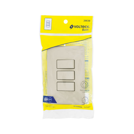 Placa armada 3 interruptores, marfil, Volteck