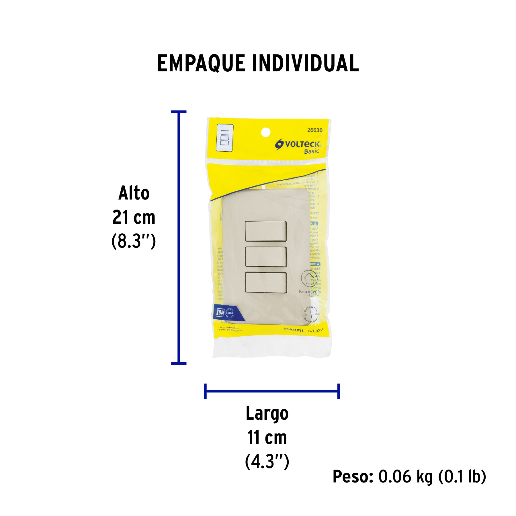 Placa armada 3 interruptores, marfil, Volteck