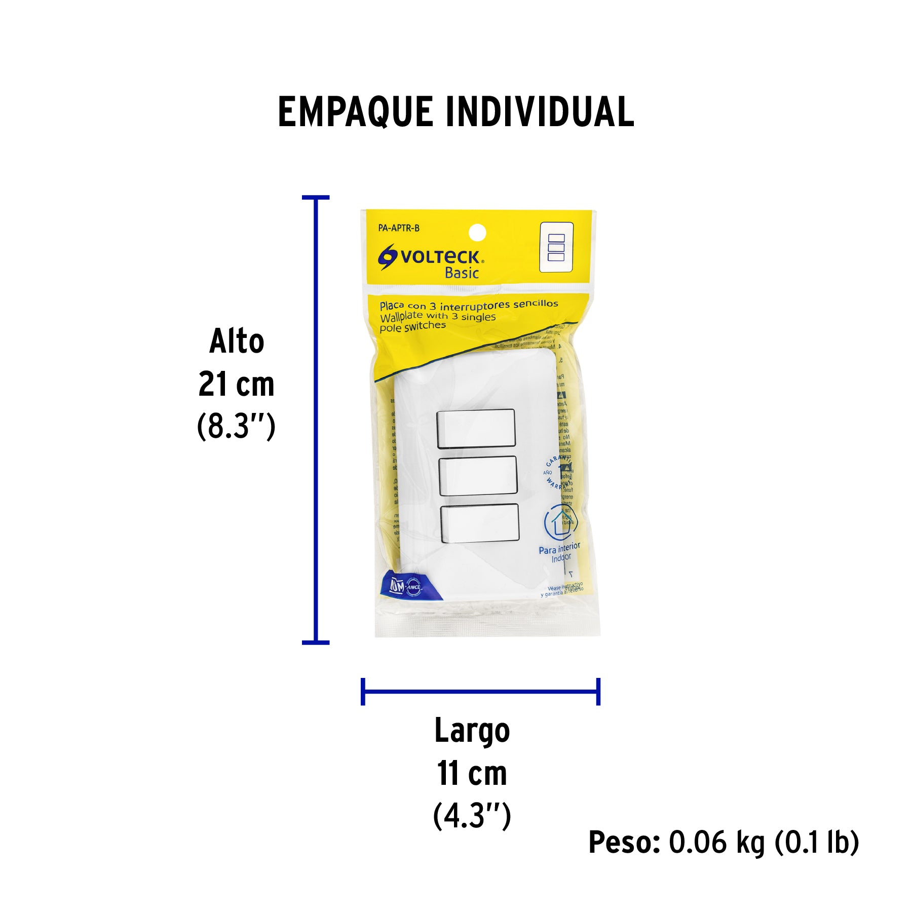 Placa armada con 3 interruptores sencillos, Volteck Basic