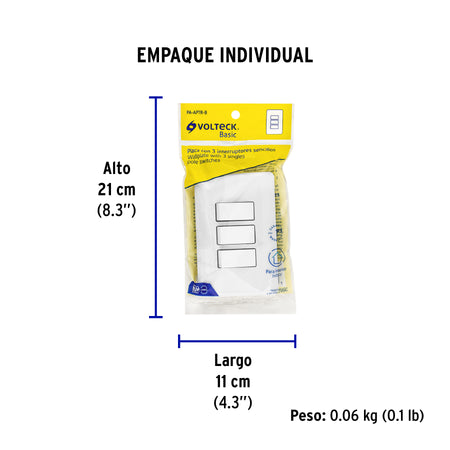 Placa armada con 3 interruptores sencillos, Volteck Basic