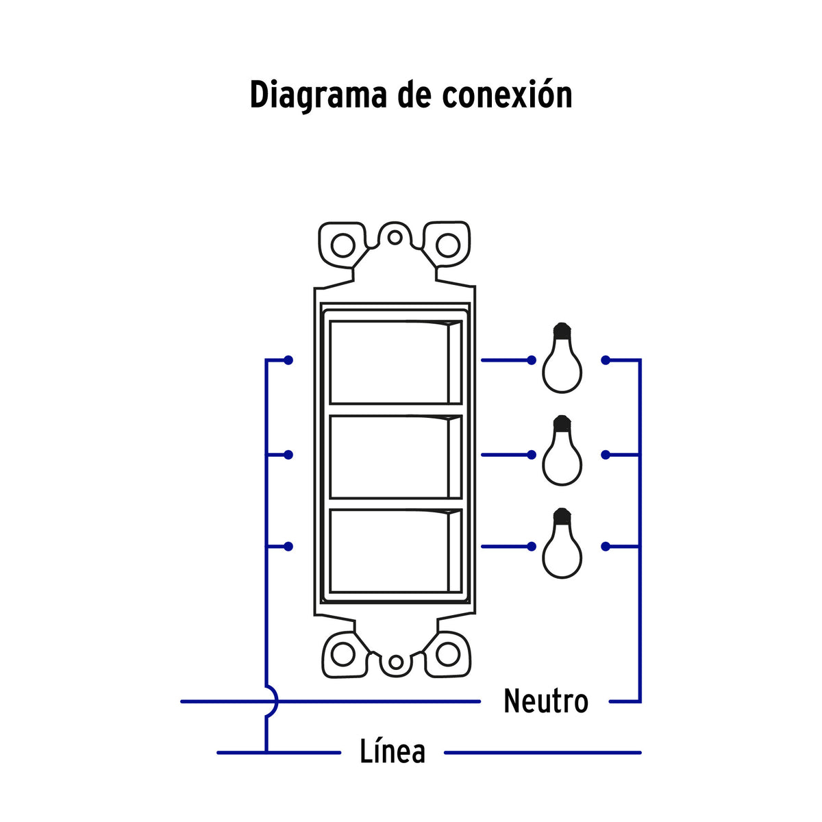 Placa armada con 3 interruptores sencillos, línea Classic
