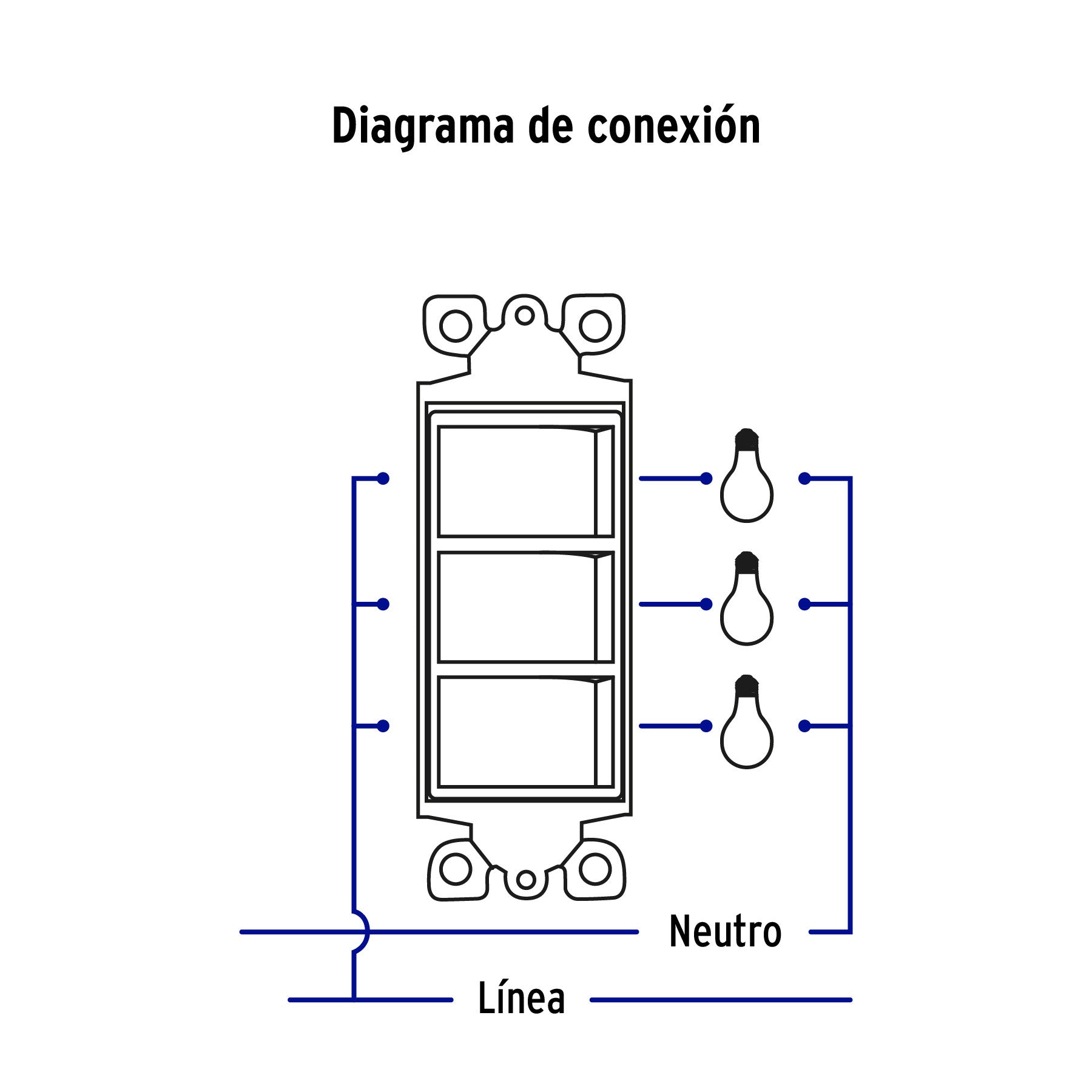 Placa armada con 3 interruptores sencillos, línea Classic