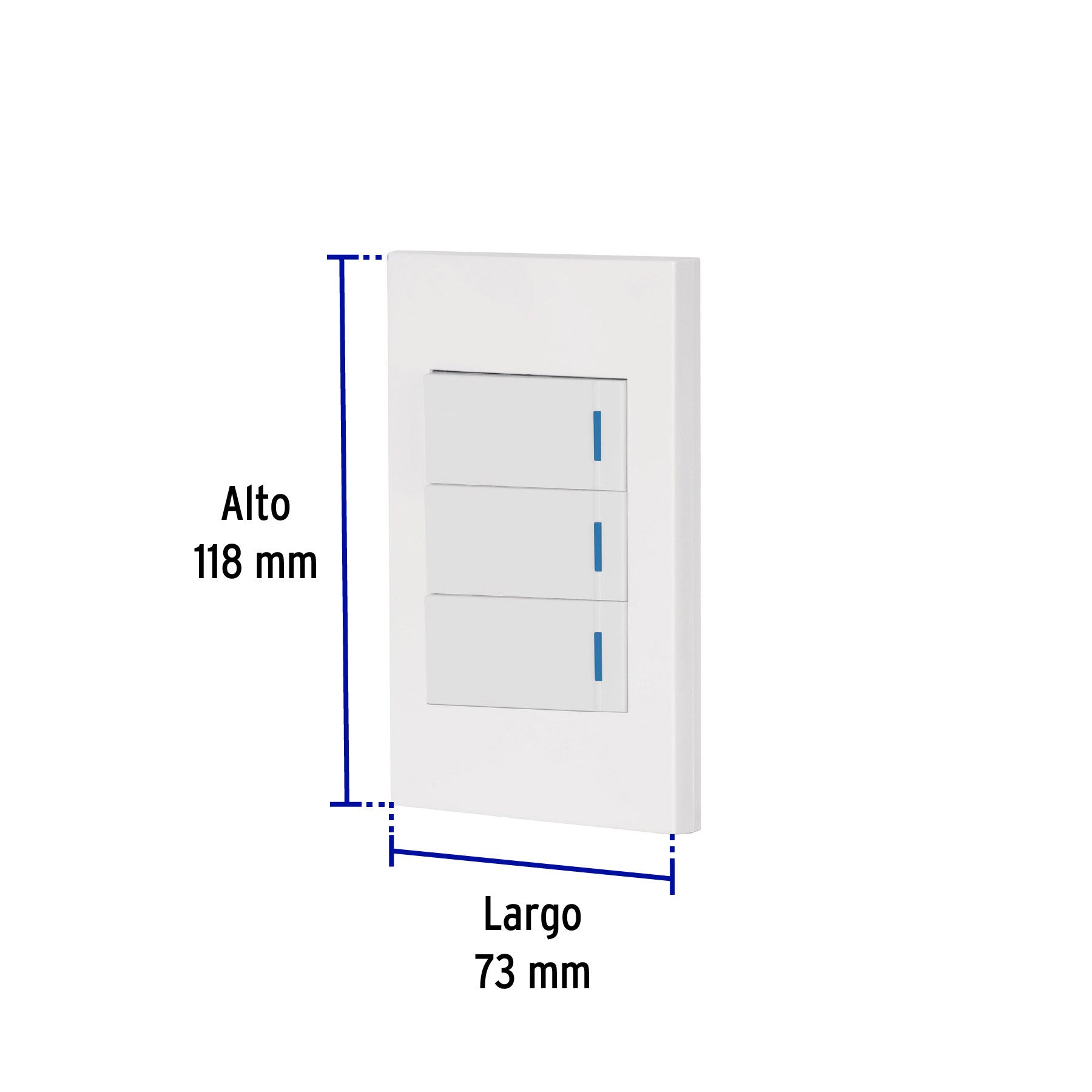 Placa armada 3 interruptores 1de 3vías,1 mod,Española,blanco