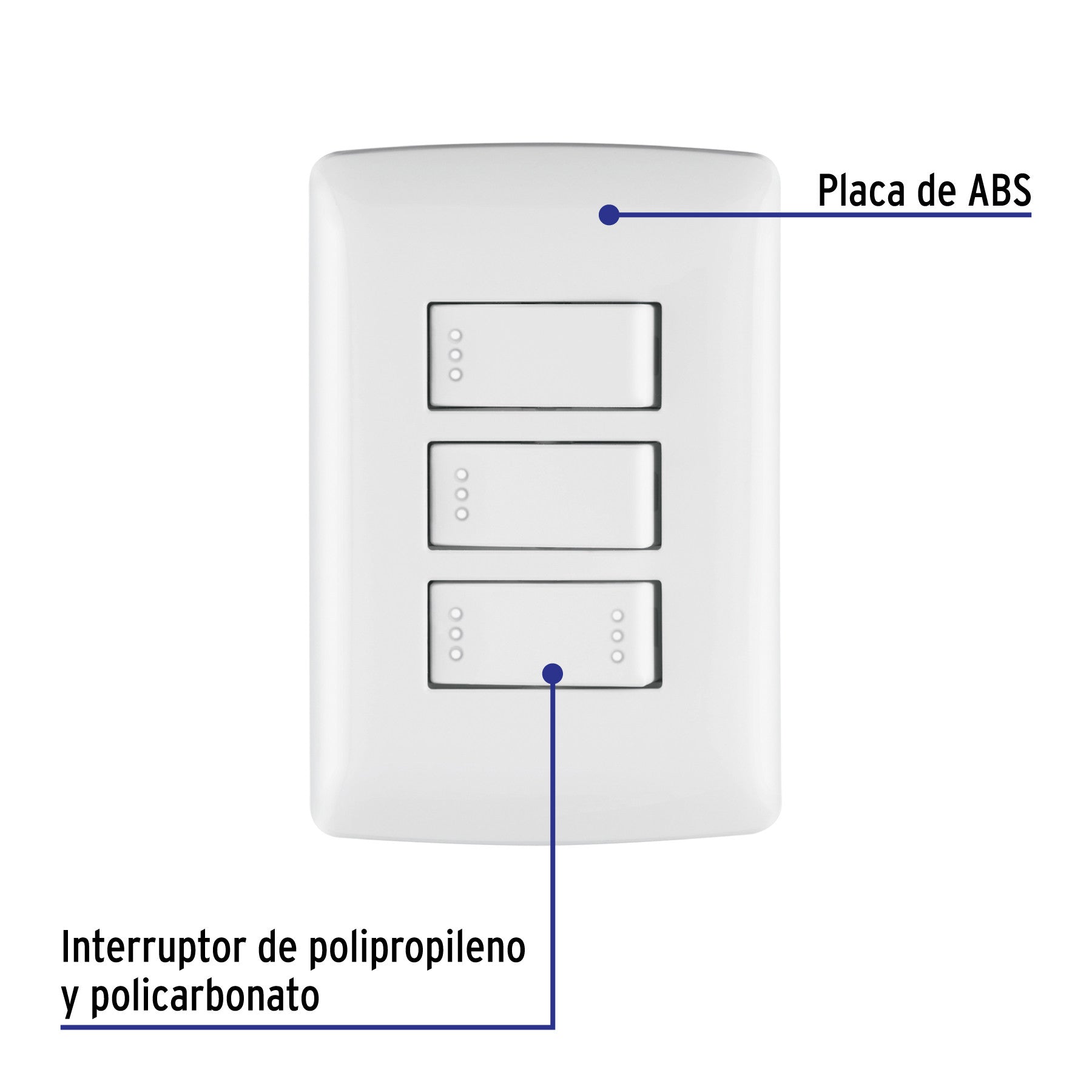 Placa armada 2 interruptores 1escalera blanco,línea Italiana