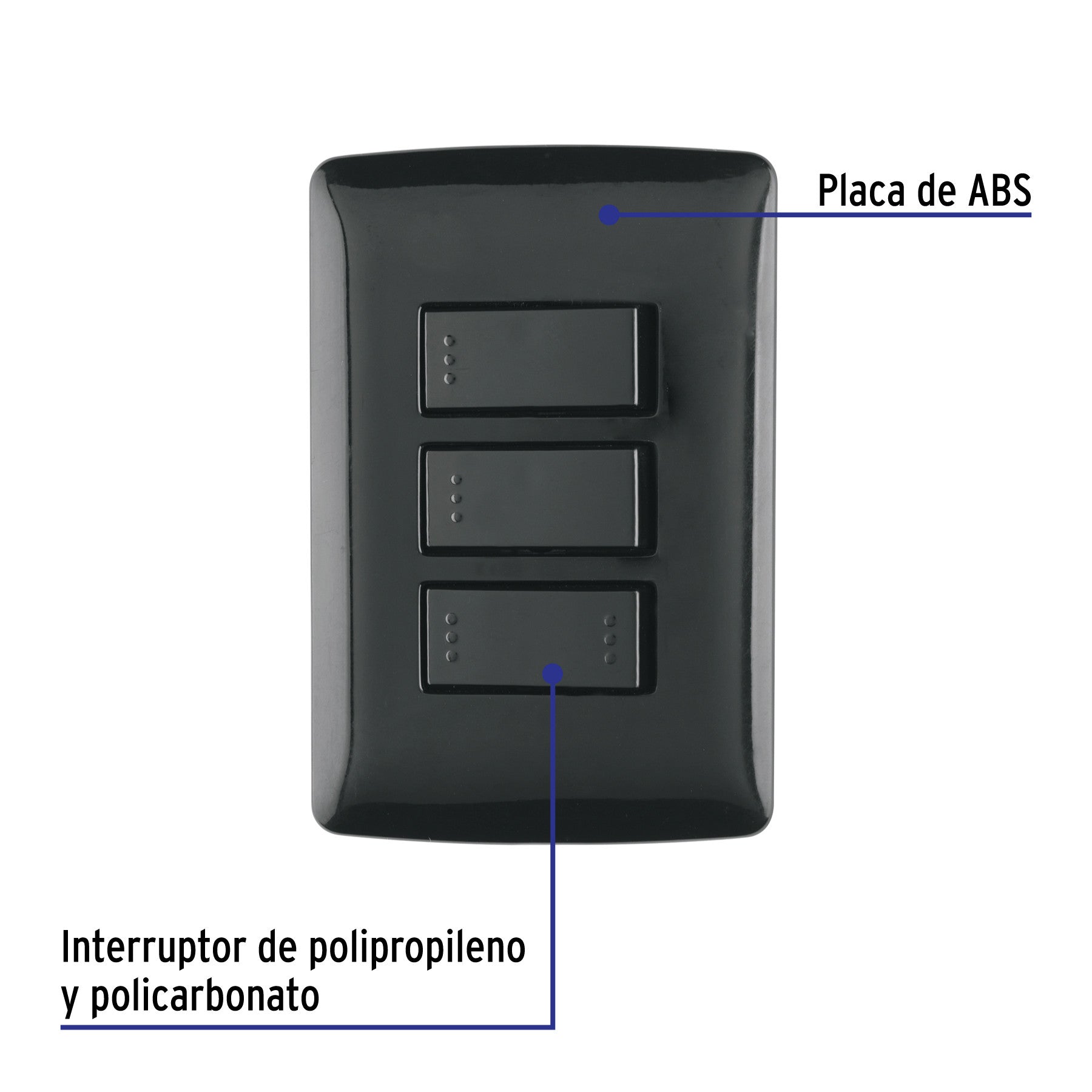 Placa armada 2 interruptores 1 escalera negro,línea Italiana
