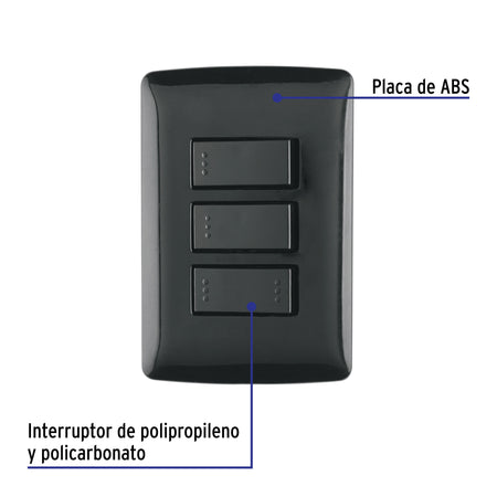 Placa armada 2 interruptores 1 escalera negro,línea Italiana