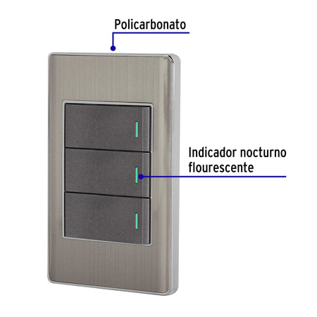 Placa armada acero 2 interruptores 1 de 3 vías 1 mód, Lisboa