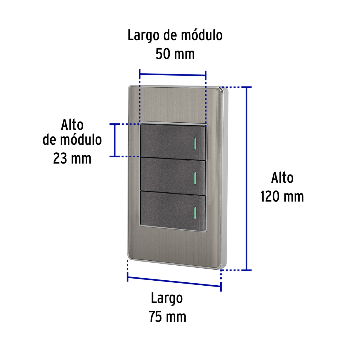 Placa armada acero 2 interruptores 1 de 3 vías 1 mód, Lisboa