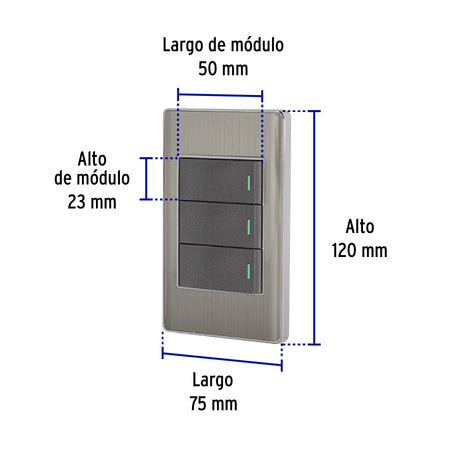 Placa armada acero 2 interruptores 1 de 3 vías 1 mód, Lisboa
