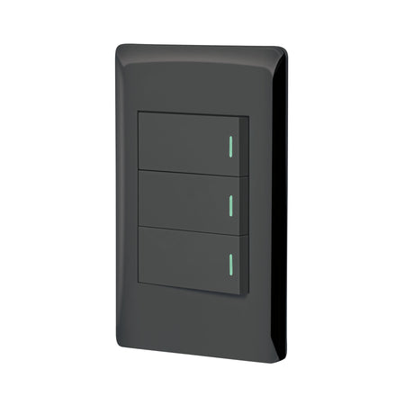 Placa armada negra 2 interruptores 1 de 3 vías 1 mód, Lisboa