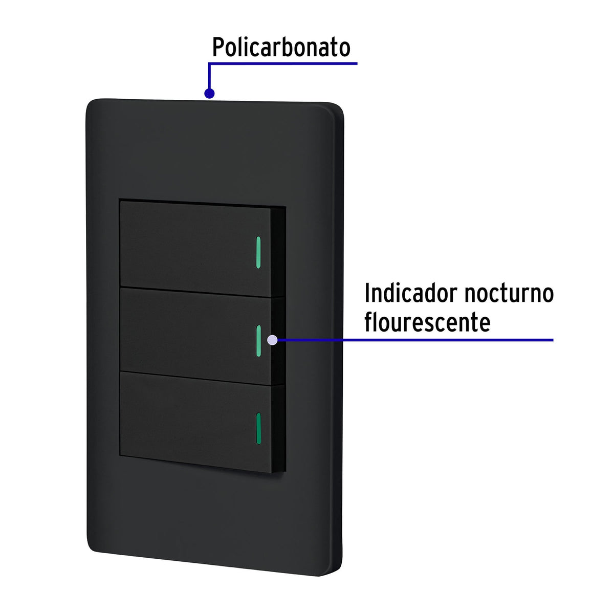 Placa armada negra 2 interruptores 1 de 3 vías 1 mód, Lisboa