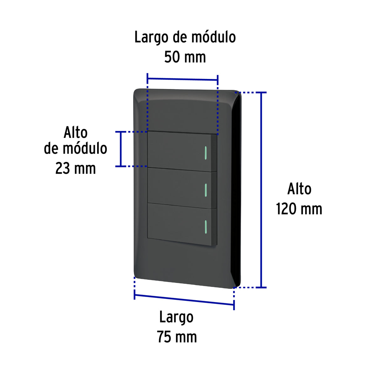Placa armada negra 2 interruptores 1 de 3 vías 1 mód, Lisboa