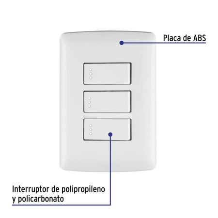 Placa armada 3 interruptores sencillos,blanco,línea Italiana