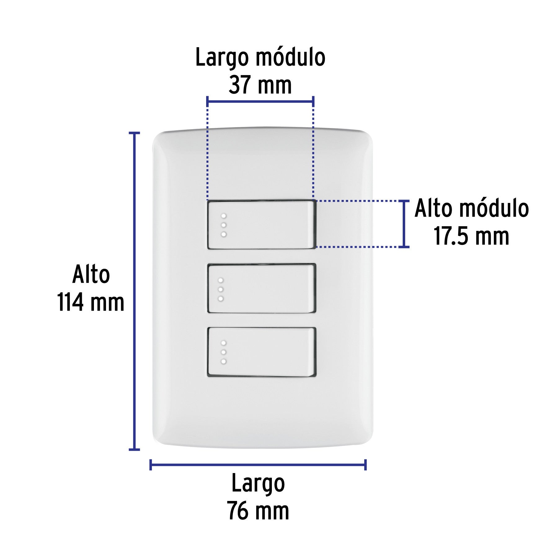 Placa armada 3 interruptores sencillos,blanco,línea Italiana