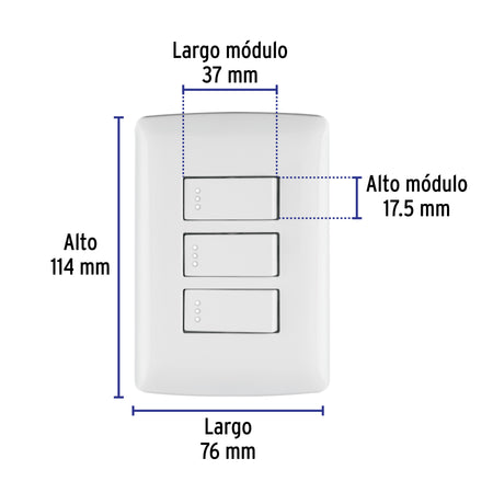 Placa armada 3 interruptores sencillos,blanco,línea Italiana