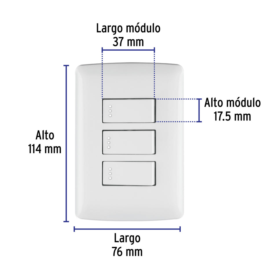 Placa armada 3 interruptores sencillos,blanco,línea Italiana