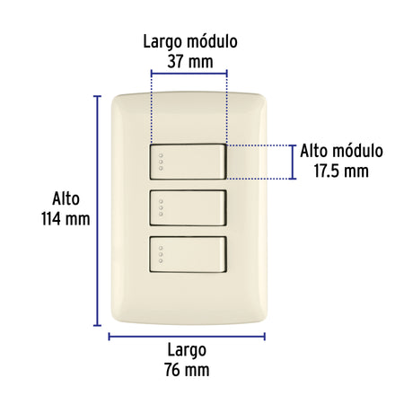 Placa armada 3 interruptores sencillos,madera,línea Italiana