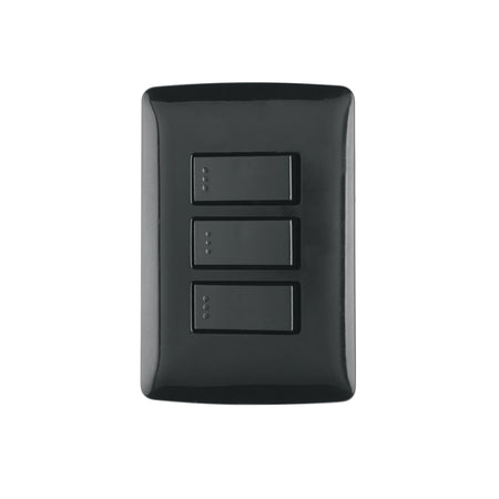Placa armada 3 interruptores sencillos,negro, línea Italiana