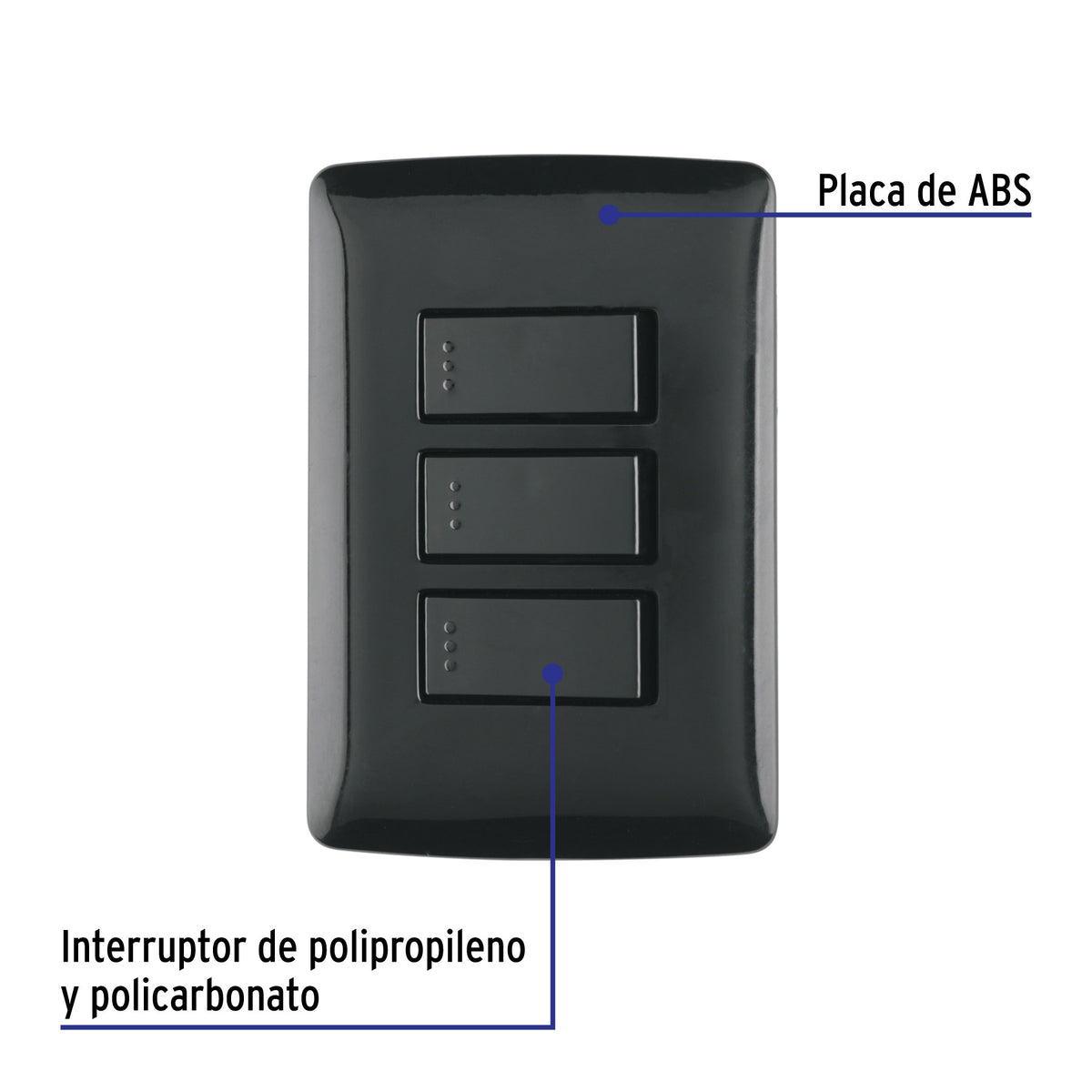 Placa armada 3 interruptores sencillos,negro, línea Italiana