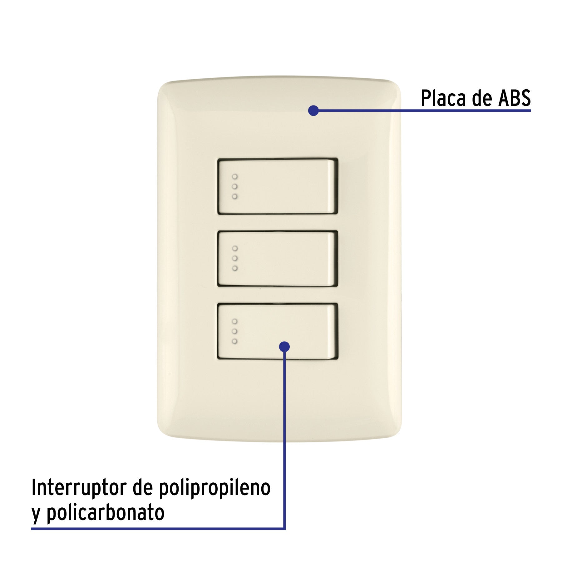 Placa armada 3 interruptores sencillos,marfil,línea Italiana