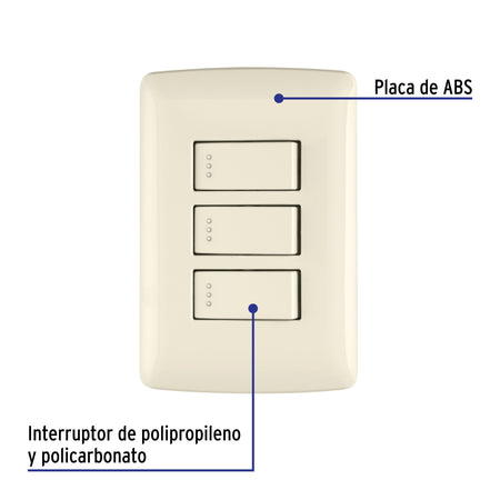 Placa armada 3 interruptores sencillos,marfil,línea Italiana
