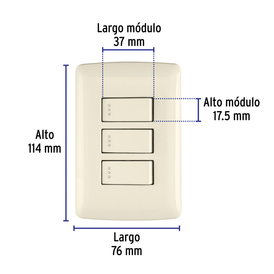 Placa armada 3 interruptores sencillos,marfil,línea Italiana