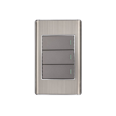 Placa armada acero inox 3 interruptores 1 modulo Lisboa
