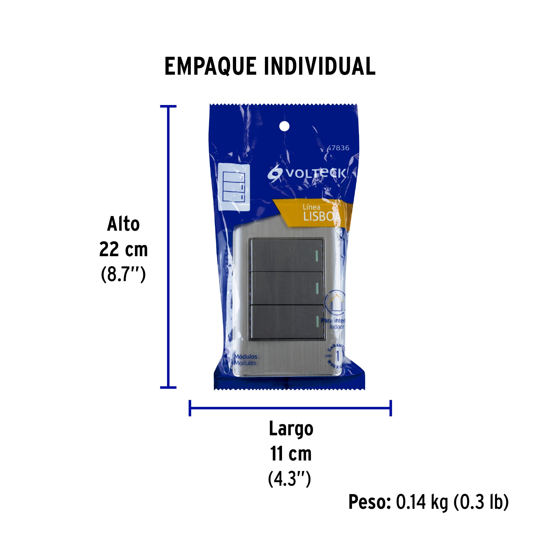 Placa armada acero inox 3 interruptores 1 modulo Lisboa