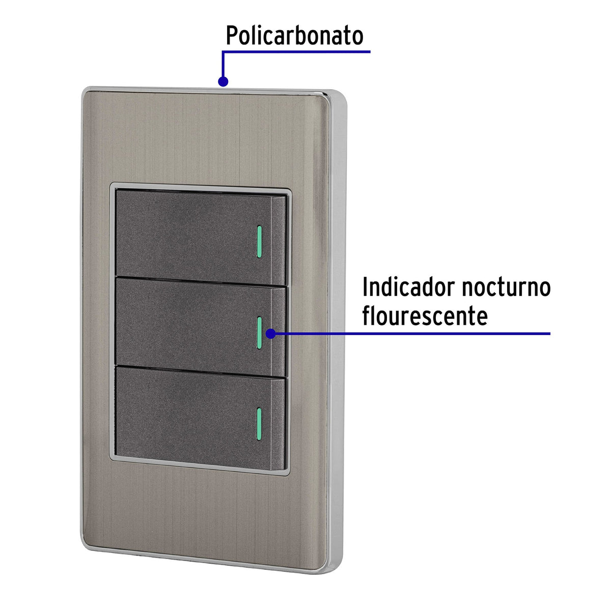Placa armada acero inox 3 interruptores 1 modulo Lisboa