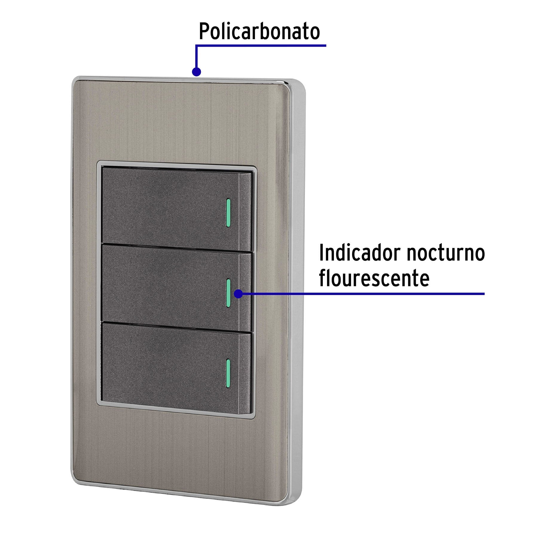 Placa armada acero inox 3 interruptores 1 modulo Lisboa