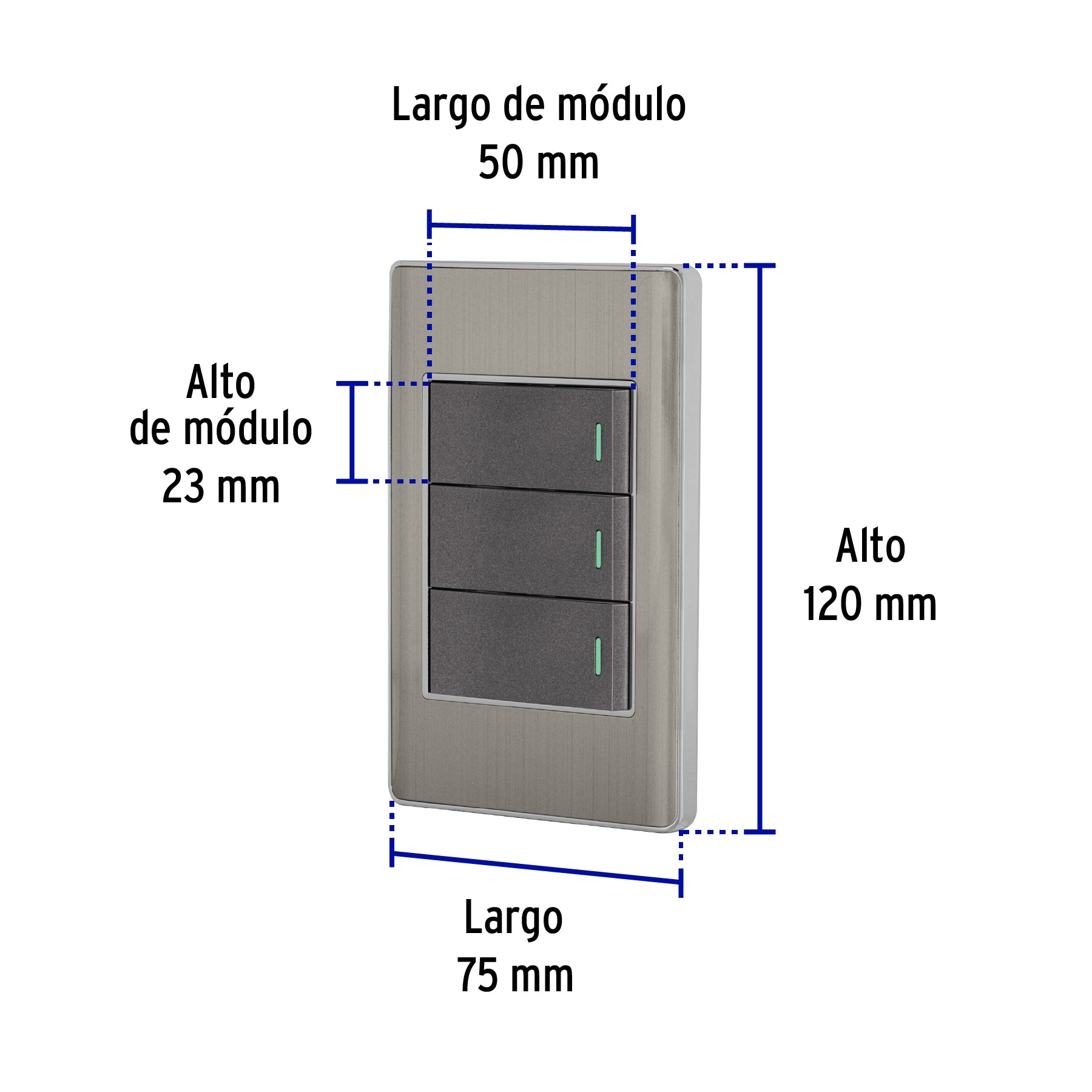 Placa armada acero inox 3 interruptores 1 modulo Lisboa