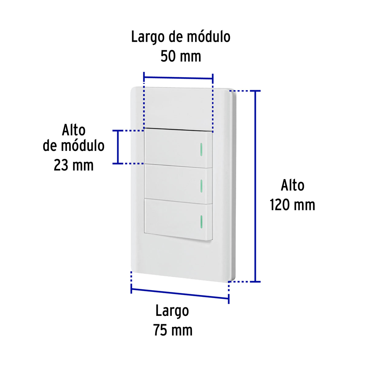 Placa armada blanca 3 interruptores 1 módulo, Lisboa