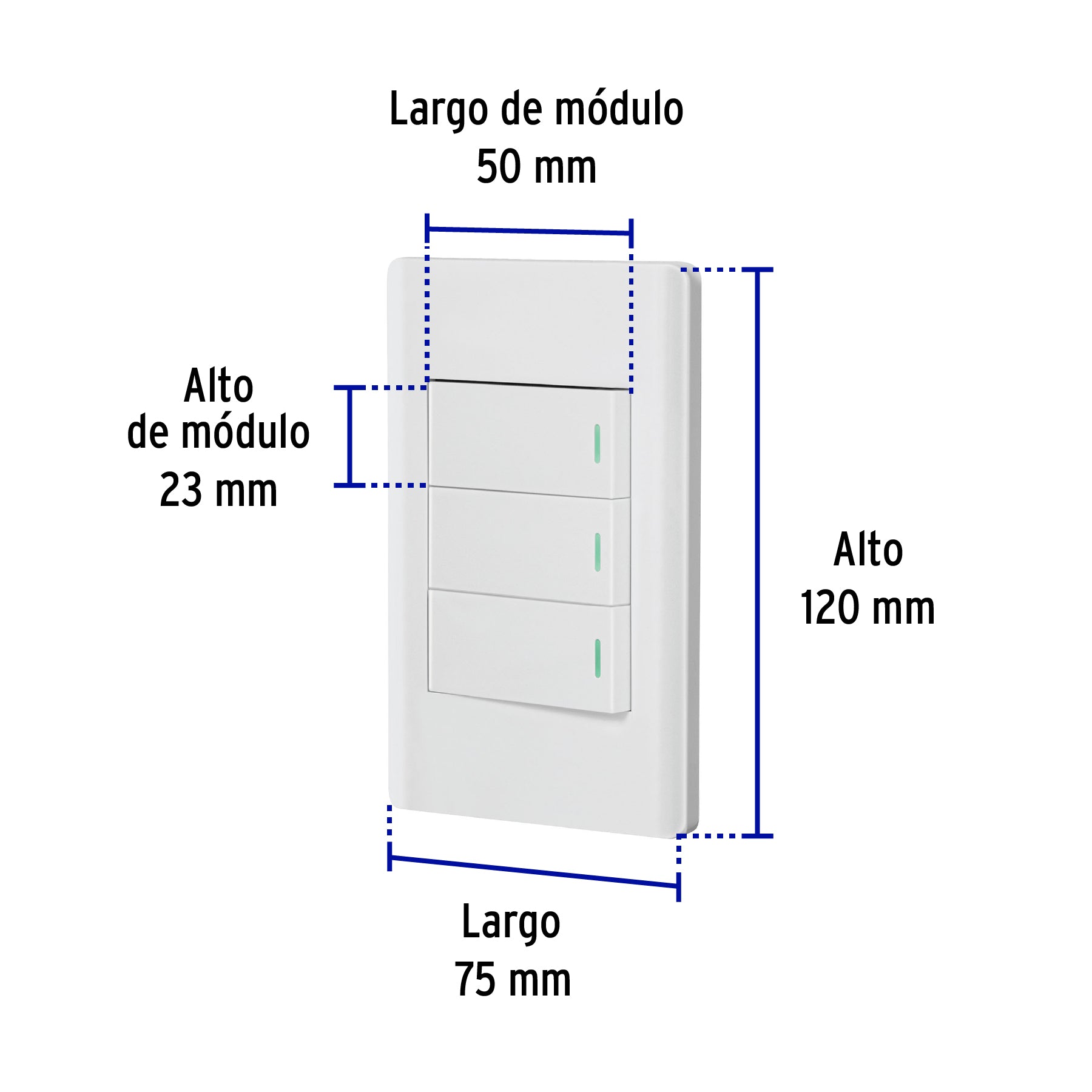 Placa armada blanca 3 interruptores 1 módulo, Lisboa