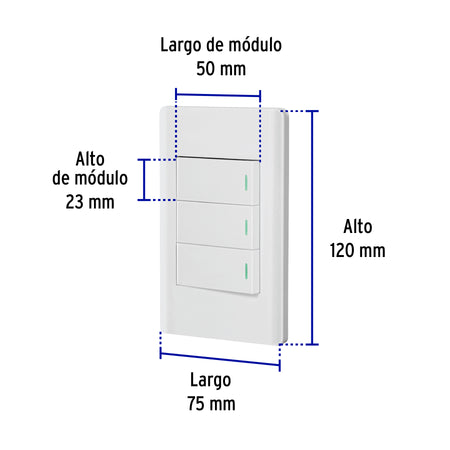 Placa armada blanca 3 interruptores 1 módulo, Lisboa