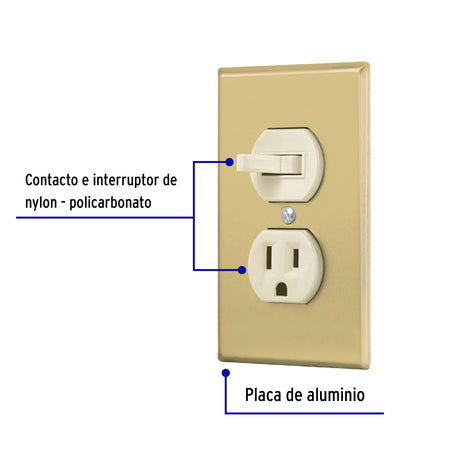 Placa armada interruptor y contacto, línea Standard,aluminio