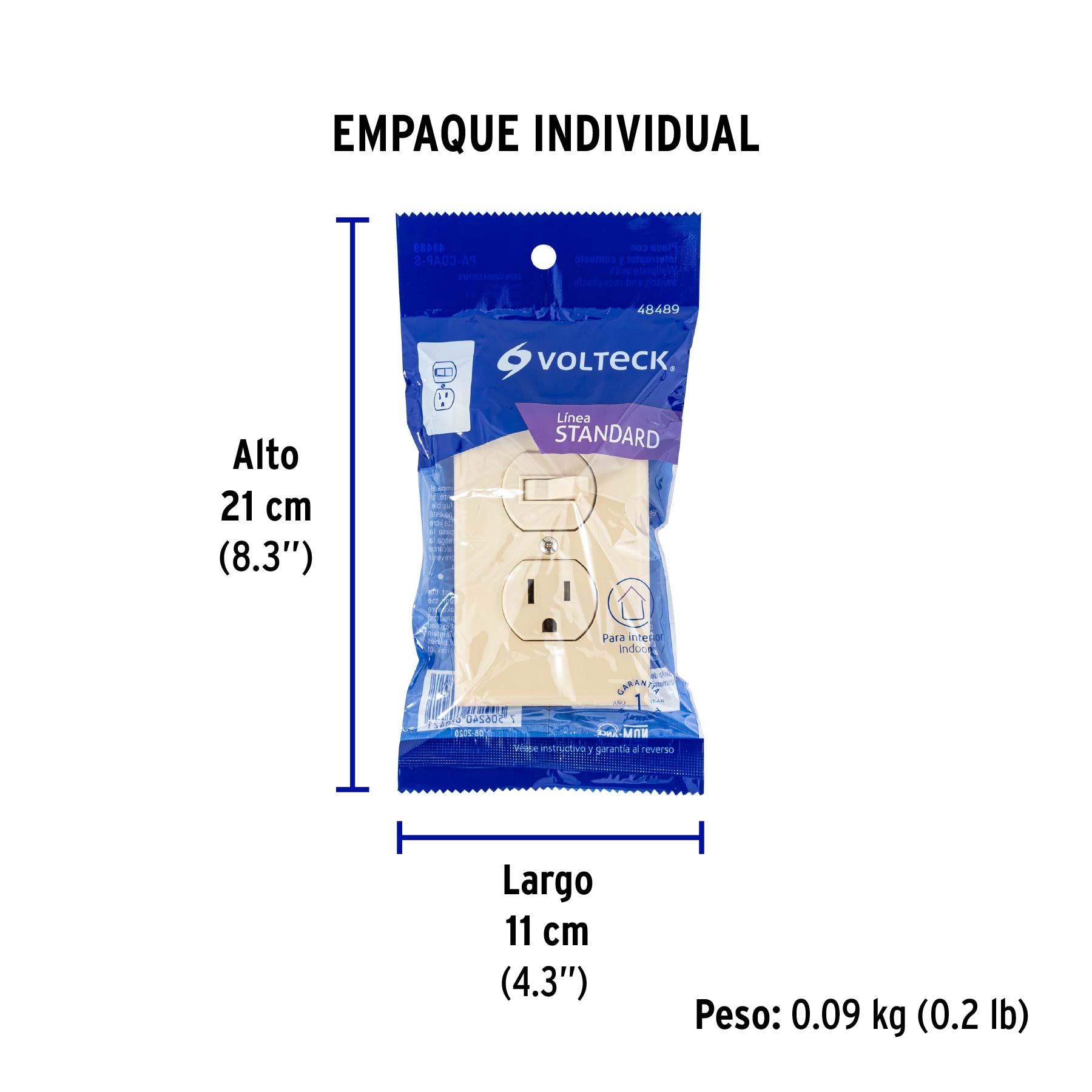 Placa armada interruptor y contacto, línea Standard, marfil