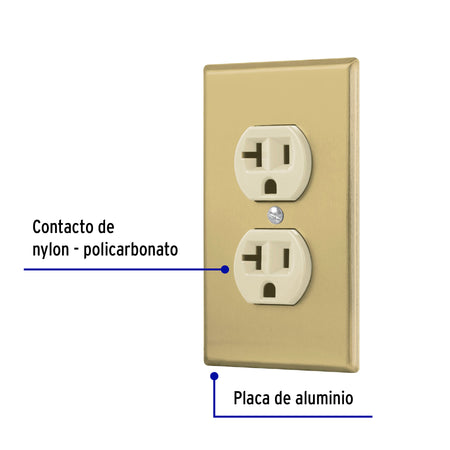 Placa armada contacto dúplex,2 polos,línea Standard,aluminio