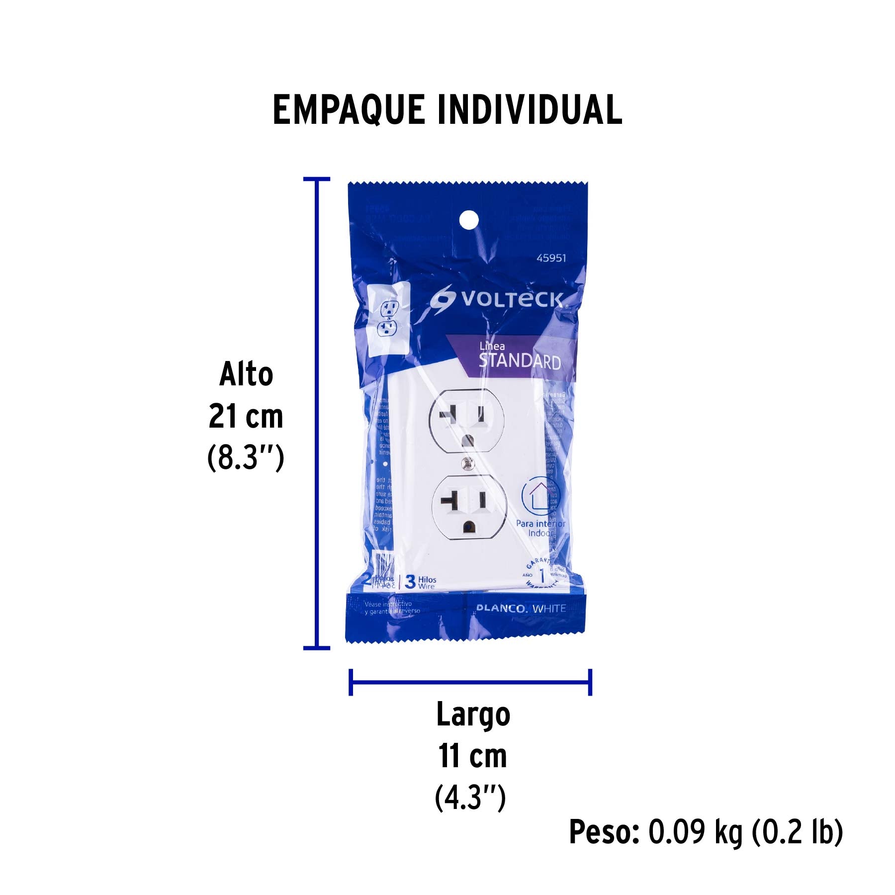 Placa armada contacto duplex2 polos linea Standard blanco