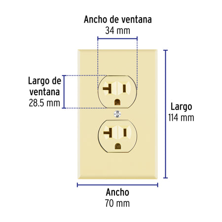 Placa armada contacto dúplex,2 polos, línea Standard, marfil