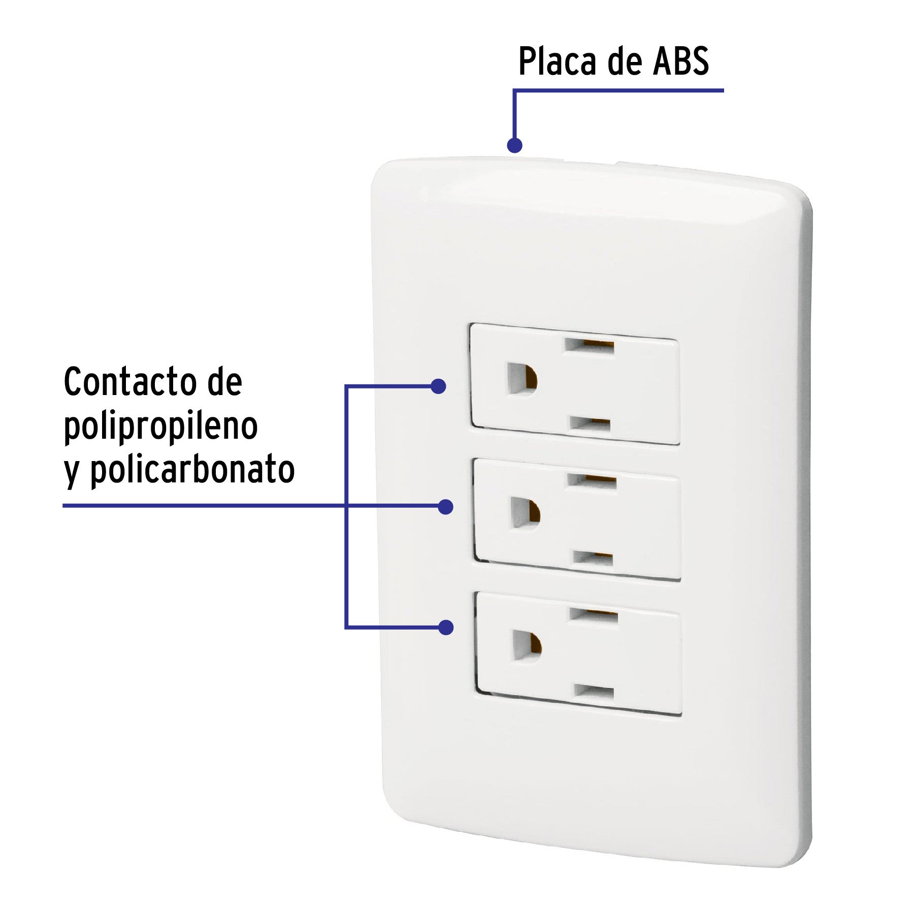 Placa armada 3 contactos aterrizados, blanco, línea Italiana blanco