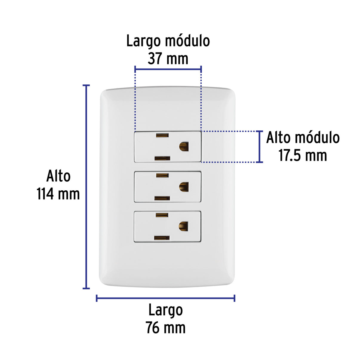 Placa armada 3 contactos aterrizados, blanco, línea Italiana blanco